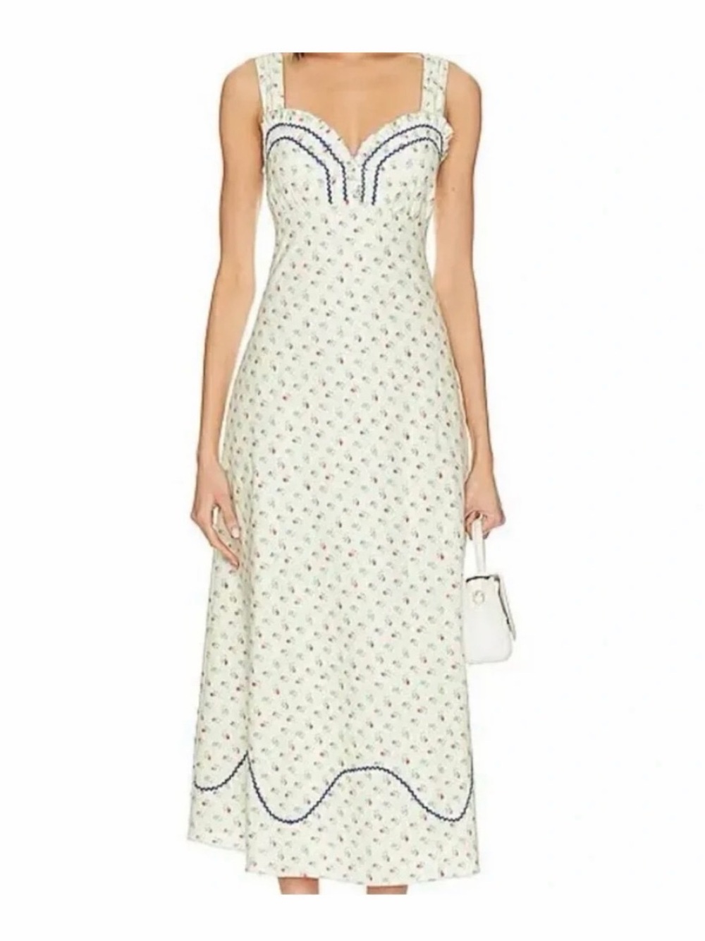 Free People Cream Floral Sundress with Navy Ric Rac Trim